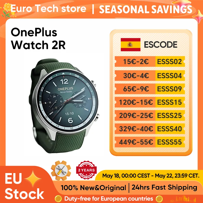 Reloj Inteligente OnePlus Watch 2R 2024, Pantalla AMOLED de 1.43'', Snapdragon W5 Gen 1+ ​ BES2700 Wear OS WiFi Wear OS de Google GPS