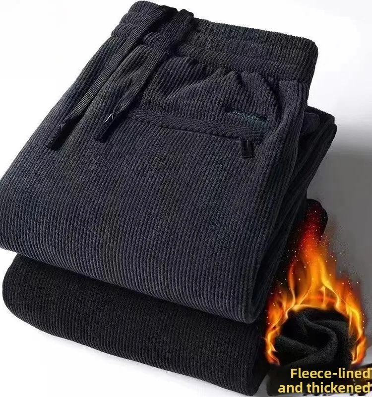 

Men's Casual Straight Leg Pants Loose Fit Fce Lined Corduroy Autumn Winter Sports Wear Comfortable Youth Trendy Trousers