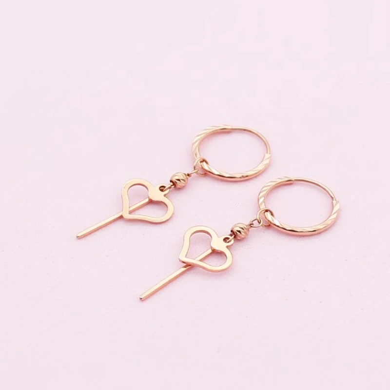 585 Purple Gold Shaped Multiple Wear Method Earrings for women Plated 14K Rose Gold Smooth Faced Hollow out Banquet Jewelry