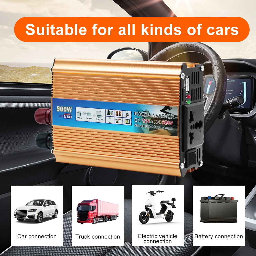 DC 12V To AC 220V Voltage Transformer Auto Power Supply Inverter Car Power Inverter Battery Converter Multifunctional 500W