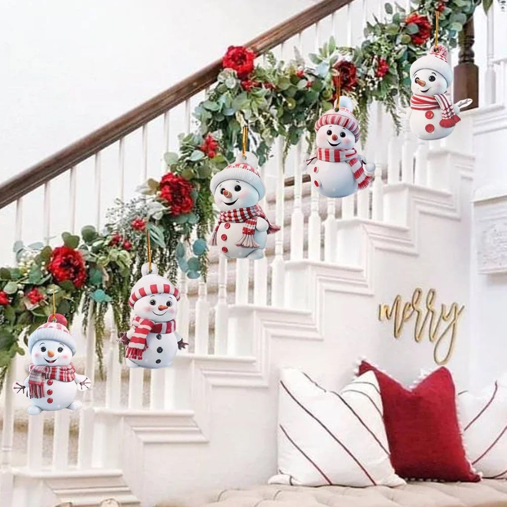 10/1pcs Christmas Snowman Pendants Acrylic Flat Xmas Tree Car Decoration Merry Christmas Atmosphere Hanging Ornaments Kids Gifts
