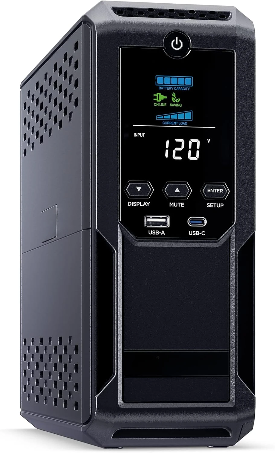 1500VA/900W, 12 Outlets, 2 USB Ports, AVR, Mini Tower, Black