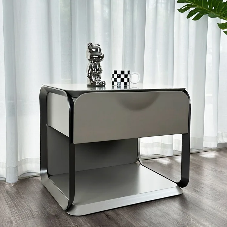 

Bedside table gray painted solid wood modern bedroom bedside table minimalist high-end