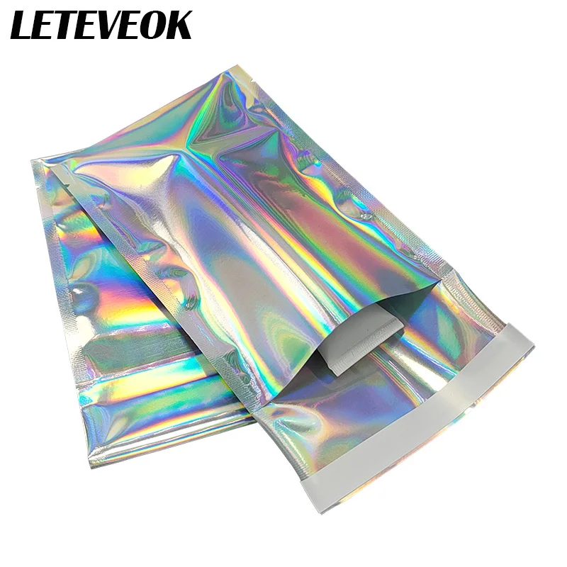 100pcs Laser Film Self-seal Holographic Envelopes Courier Storage Bags Gifts Jewelry Packaging Bags Shipping Bags Poly Pouches