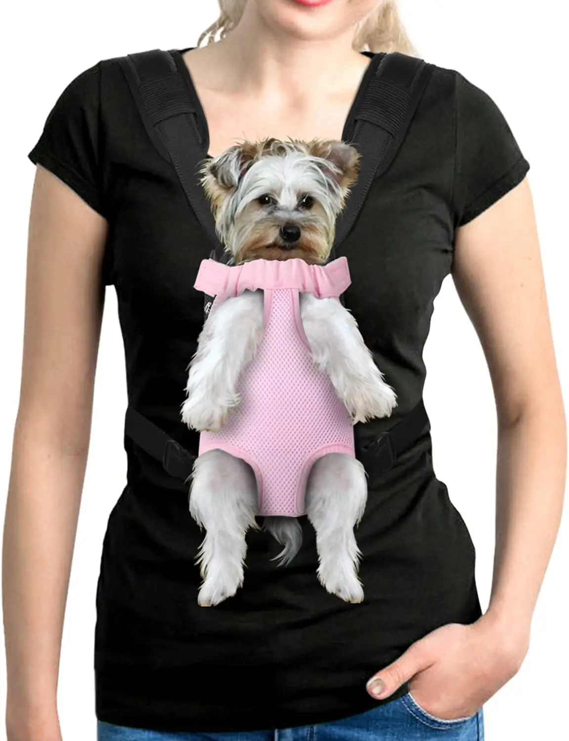 

Рюкзак-переноска для собак, регулируемая передняя переноска для маленьких и средних собак, кошек, кроликов - розовый