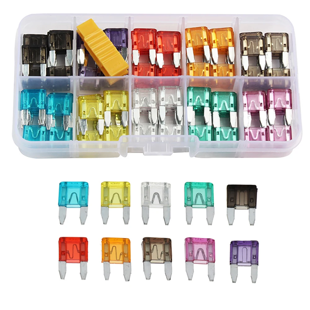 120Pcs Profile Small Size Blade Car Fuse Assortment Set for Blade Fuse AUTO 5A 7.5A 10A 15A 20A 25A 30A 35A AMP ZINC with box