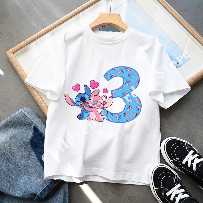 Stitch Disney Numebr Birthday T Shirt Cartoon Cute T Shirts Boys Girls Summer Clothes Baby Cartoon Tees Tops Kids Birthday Gifts