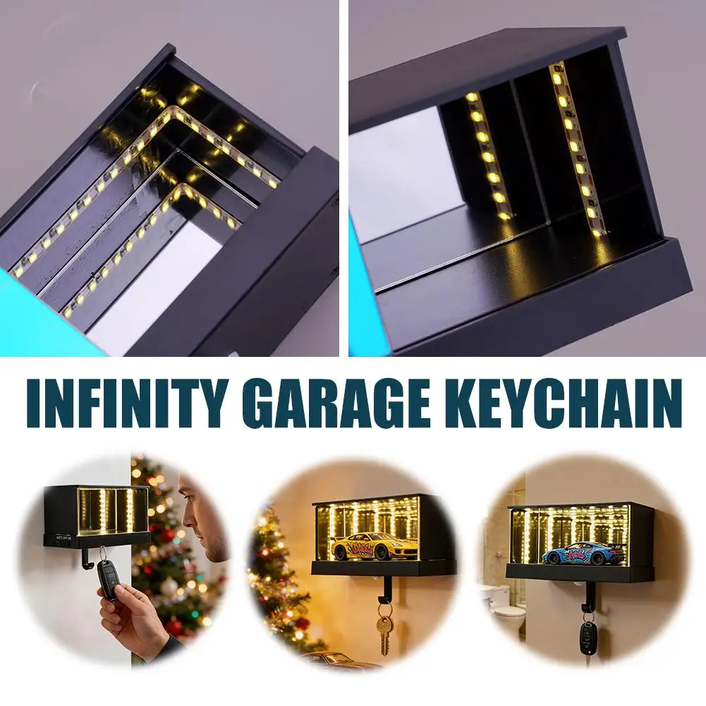 Infinity Garage Keychain With LED Light Car Model Display Key Holder Infinite Illusion Tunnel Effect Home Decor Christmas Gift