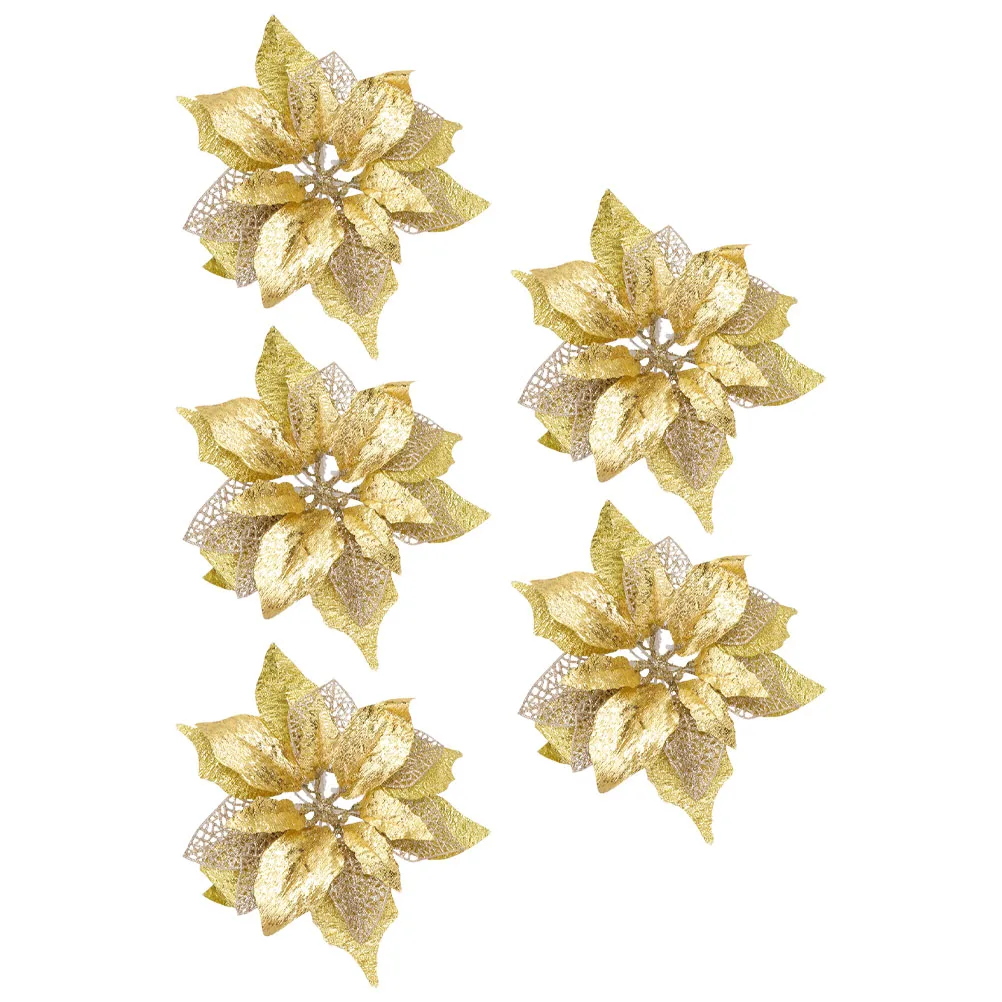 

5 Pcs Artificial Christmas Flowers Elegant Decoration for Wedding Home Festive Plastic Simulated Xmas Ornament