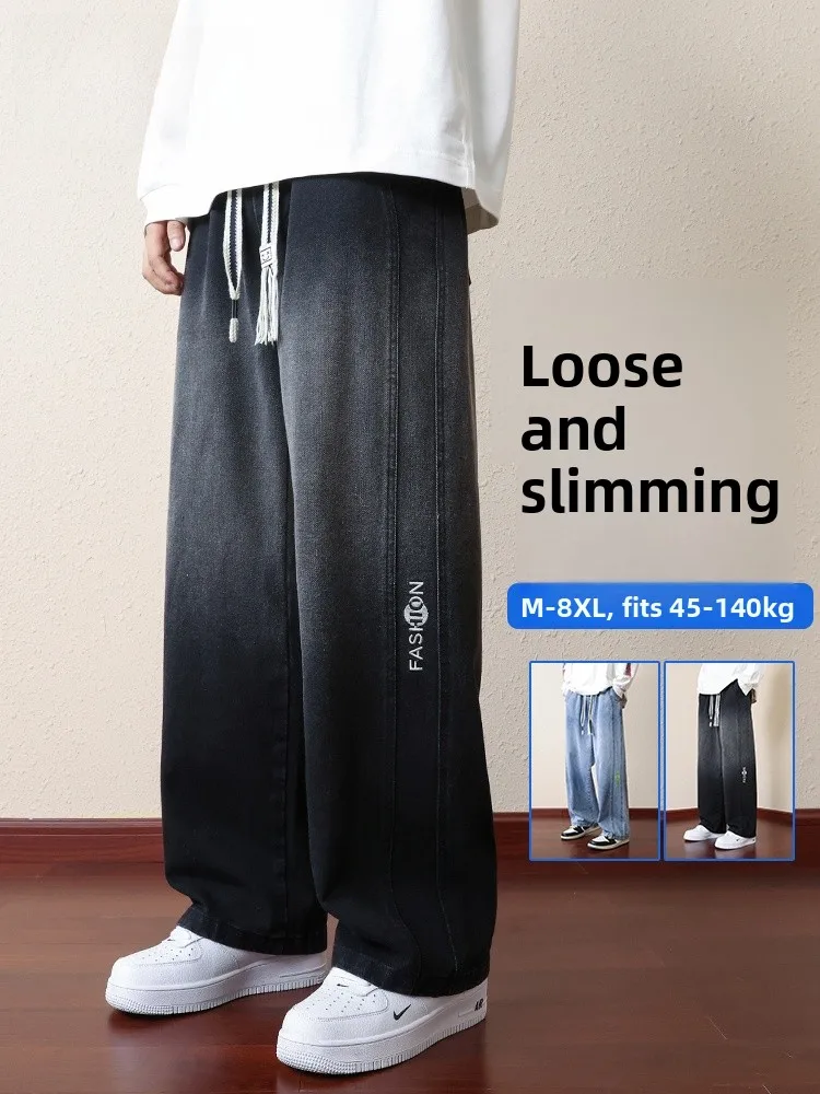 

Washed Denim Jeans Men's Spring Autumn Loose Straight Casual Long Pants Large Size Embroidered Versatile Comfortable Cotton P...