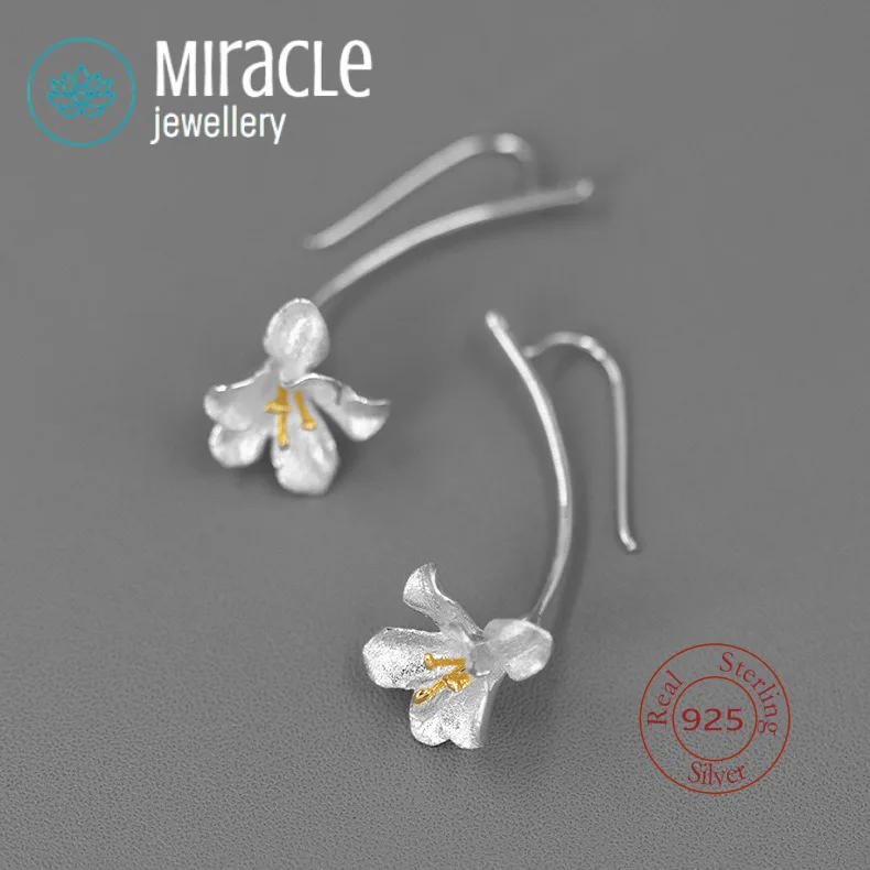 

Miracle Sterling Silver 925 Original Design British March Freesia Earrings Exquisite Elegant Artistic Style Flower Ear Jewelry