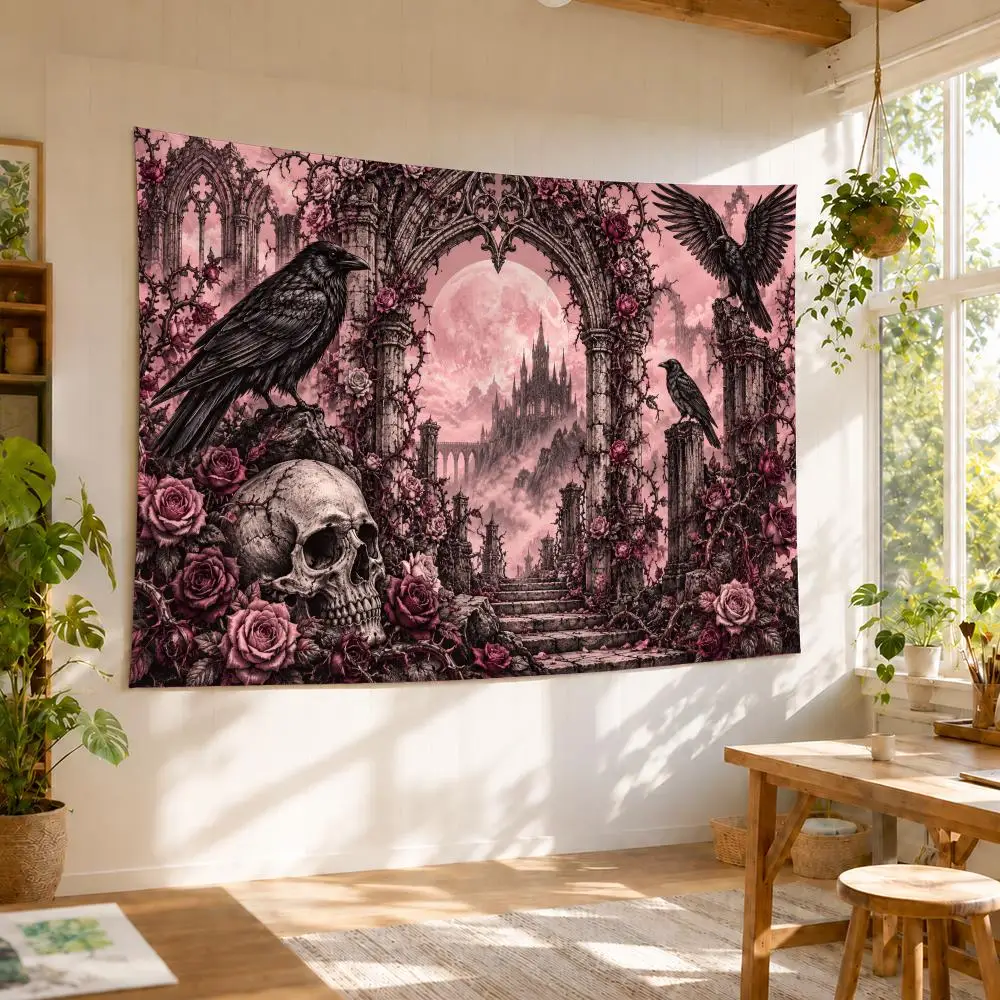 VIKAMA Gothic Dark Tapestry Durable Soft Microfiber Horizontal Wall Hanging Decor For Bedroom Patio Garden Parties 2