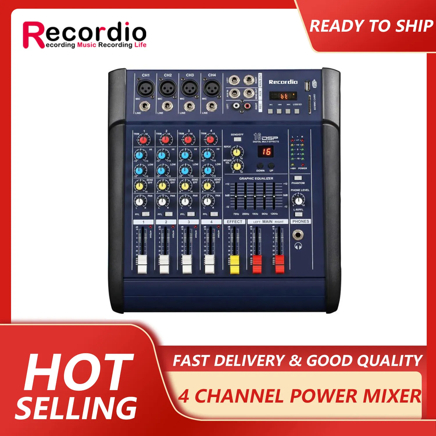 

GAX-402D Professional Audio Mixer with USB DJ Sound Mixing Console MP3 Jack 4 Channel Karaoke Amplifier For KTV