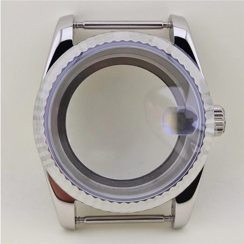 High quality 36mm toothed case with double-sided transparent glass and calendar window, suitable for NH35/36 4R movement