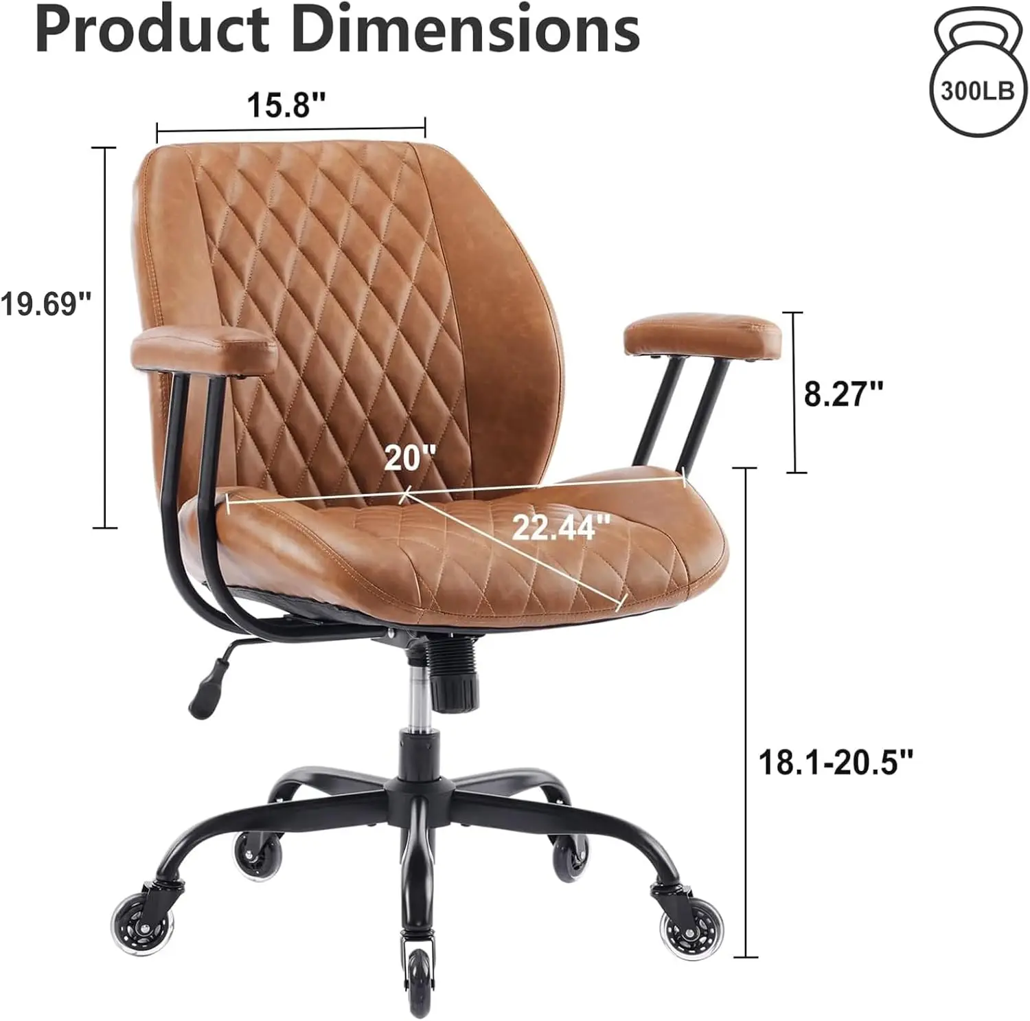Home Office Desk Chair Ergonomic Computer Chair With Lumbar Support Rubber Casters Adjustable Height Rolling Swivel Executive Task Chair With Armrests Brown Leather