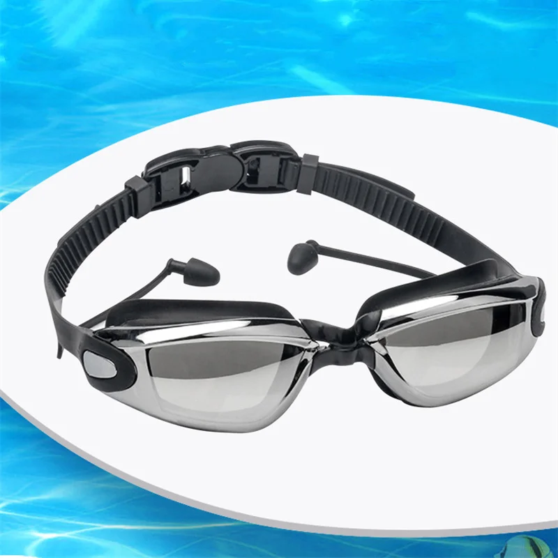 Schwimmbrille Erwachsene Schwimmbrille mit Ohrstöpsel Männer Frauen Pool Tauchbrille Antibeschlag UV-Schutz Wasserdichte Schwimmbrille