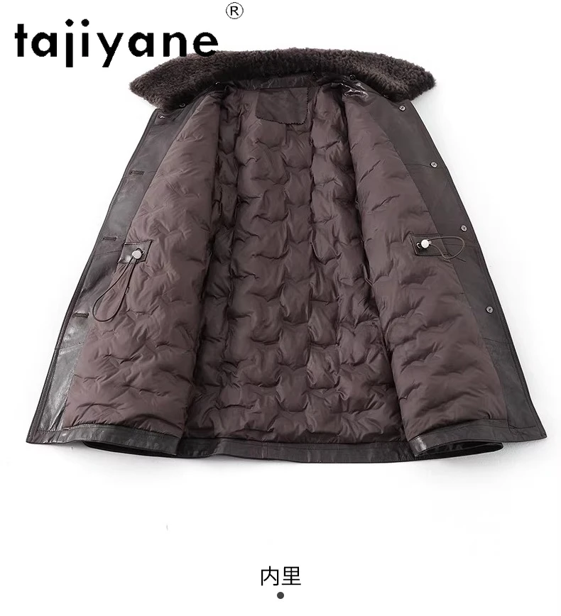 เสื้อโค้ทขนเป็ดแท้ TAJIYANE 100% หนังแกะชั้นดี ทรงยาวปานกลาง สำหรับฤดูหนาว พร้อมปกขนสัตว์ รุ่นปี 2025