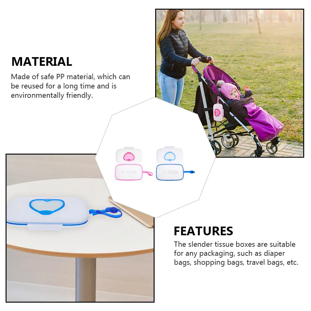 

2pcs Wipes Box Portable Travel Sensitive Wet Tissue Case Hanger Diaper Bag Stroller Crib Vehicle Dining Chair PP