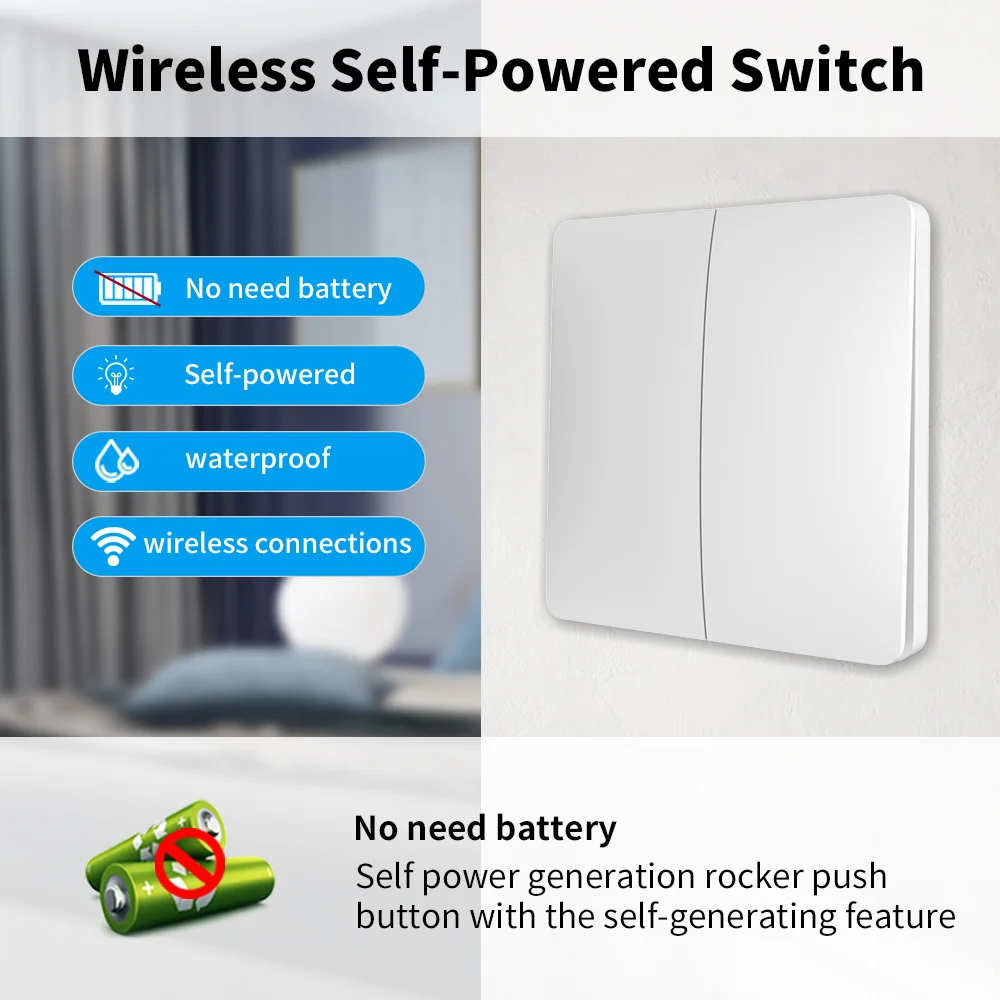 Smart Switches 1/2gang no battery required waterproof panel Push Button wall Light Switch Wireless Remote Control Switch Set