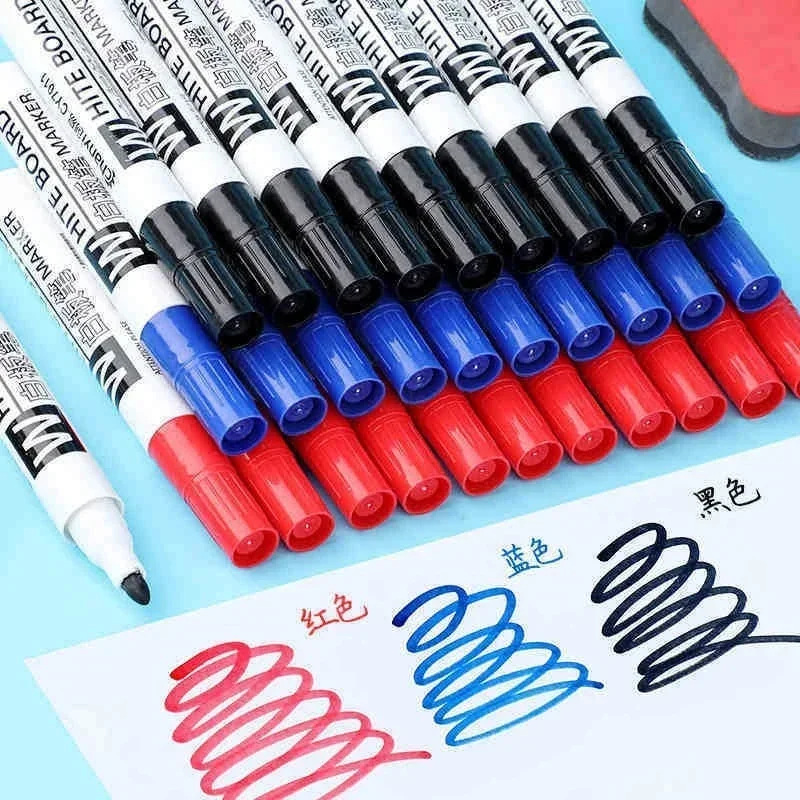 10pcs Whiteboard Markers Pen Erasable marker Pen Low Odor  White Board Marker School Stationer  Easy to erase, leaving no trace