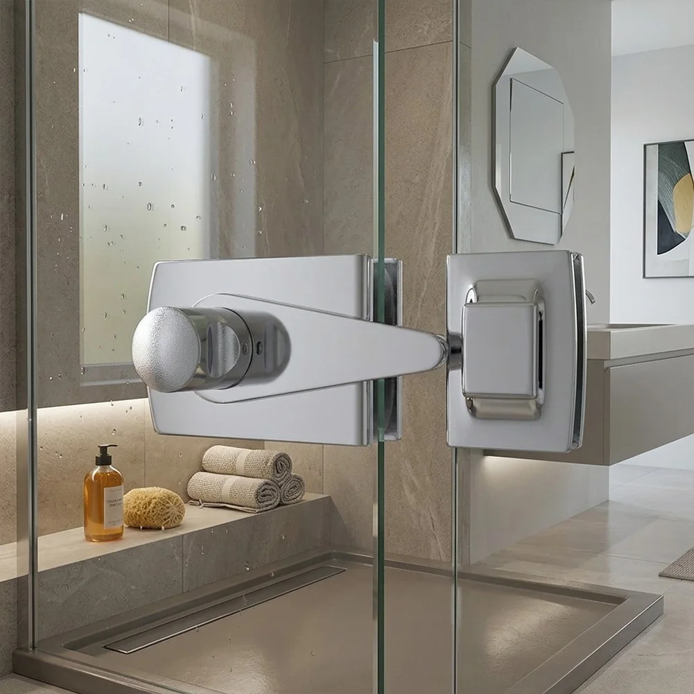 Keyless Thumb Turn Latch for Frameless Sliding Shower Doors Zinc Alloy Body Brass Bolt High Polished Chrome Coating