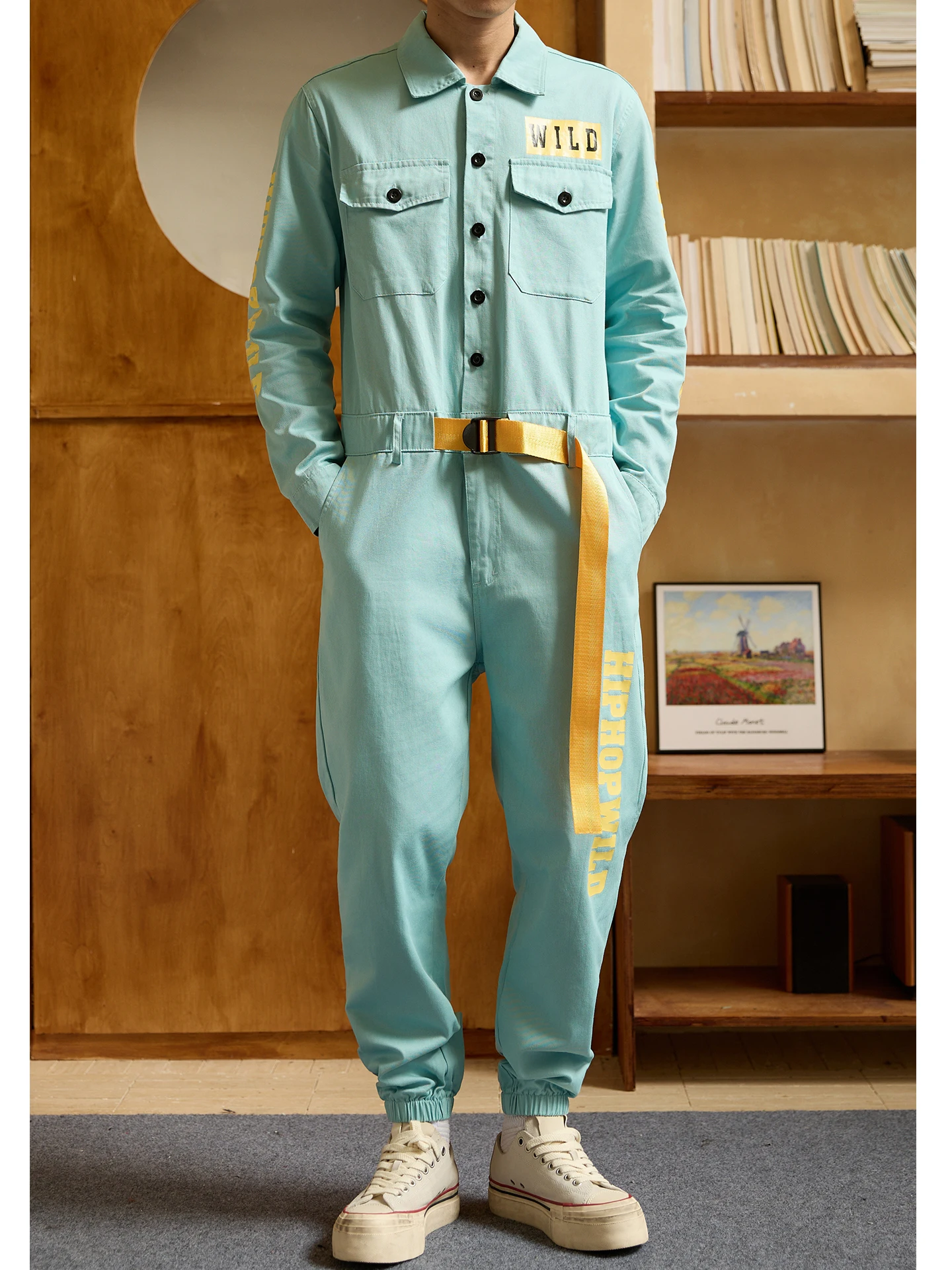 

Свободный цельный костюм American Sle, комплект Long Sve для мужчин, молодежный повседневный комбинезон для выступлений, брюки M, цельная одежда