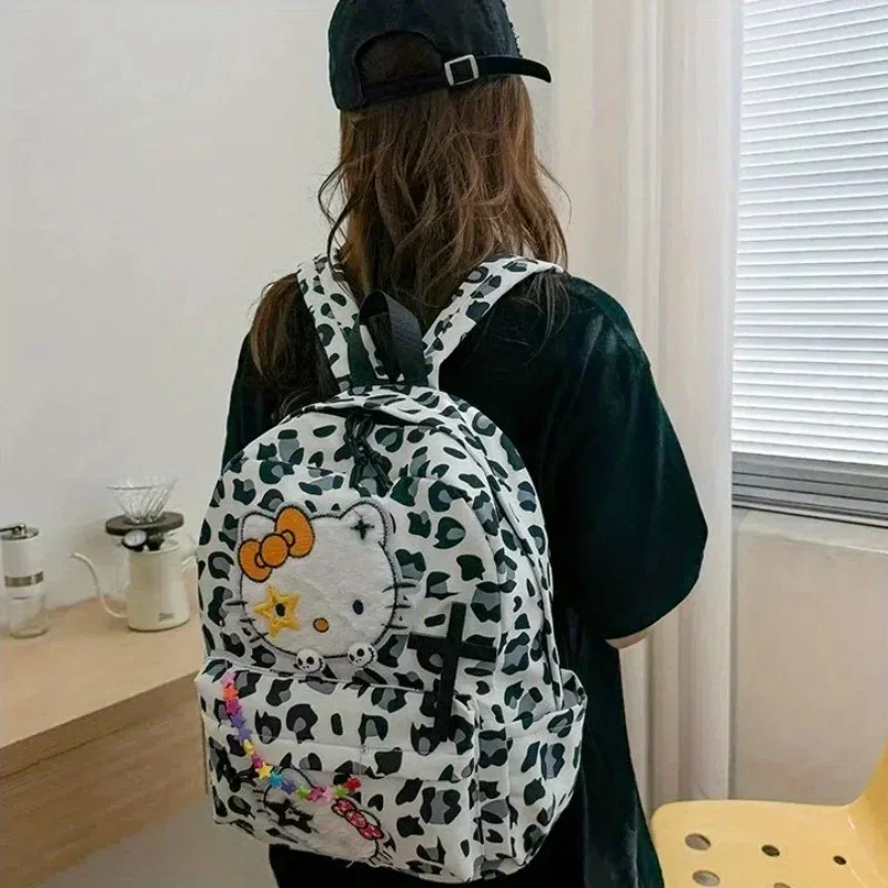 Sanrio Hello Kitty Large Capacity Backpack Cute Cartoon Back To School Backpack Fashion Leopard Print Schoolbag Casual Daily Use