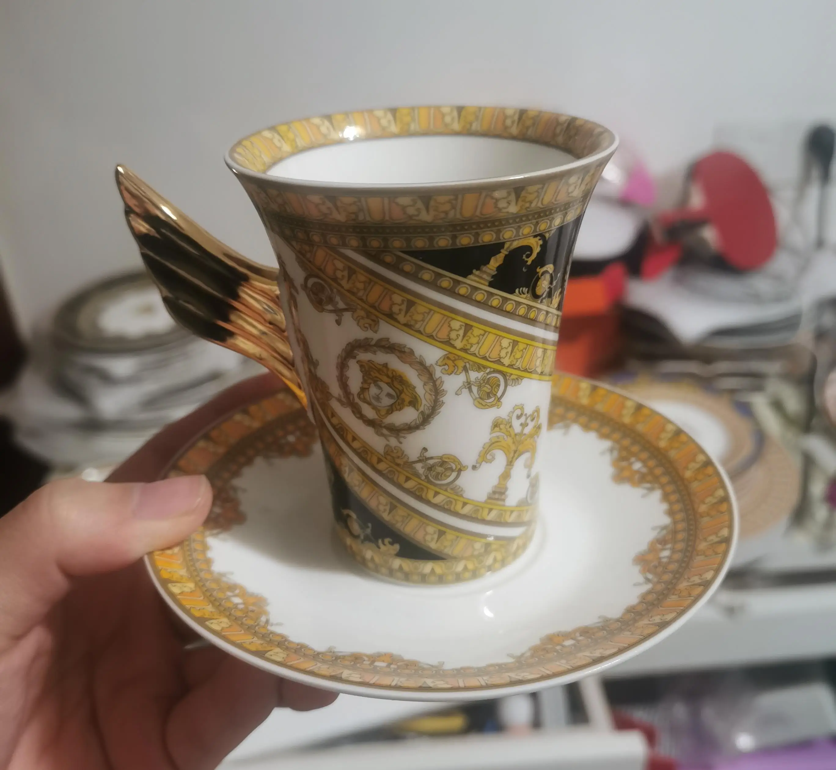 

Gold Winged Handle European Espresso Cup and Plate Coffee Cup and Afternoon Tea Cup and Plate Series Coffee Cup and Plate