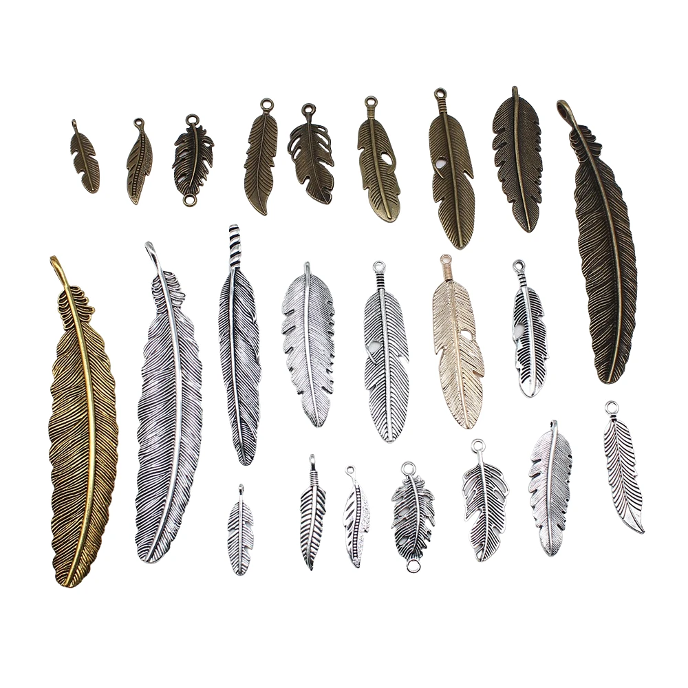 10pcs Feather Charms For Jewelry Making Antique Bronze Silver Color Pendants DIY Crafts Making Findings Handmade Jewelry