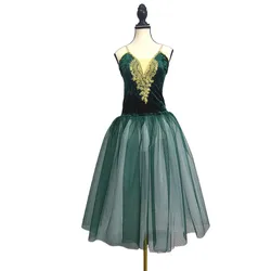 Blackish Green Ballet Tutu Skirt Costume For Children Girls Sling Dance Long Dress Dance Skirt Velvet Tops