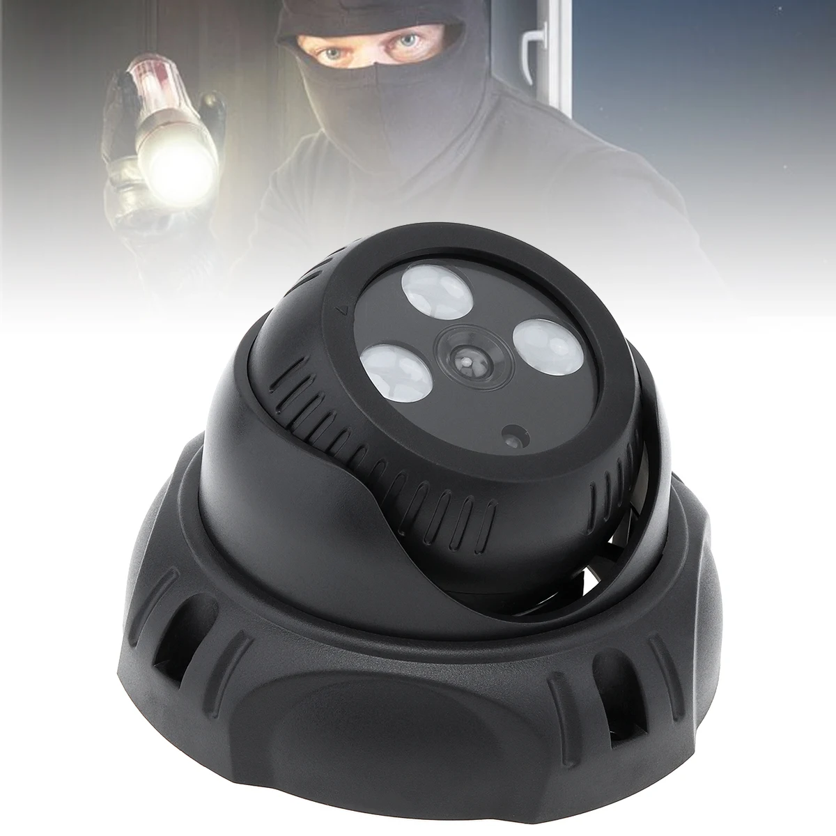 

3 Light Small Dummy Simulated Security Camera Flashing Red LED Conch Simulation Monitor with LED Light