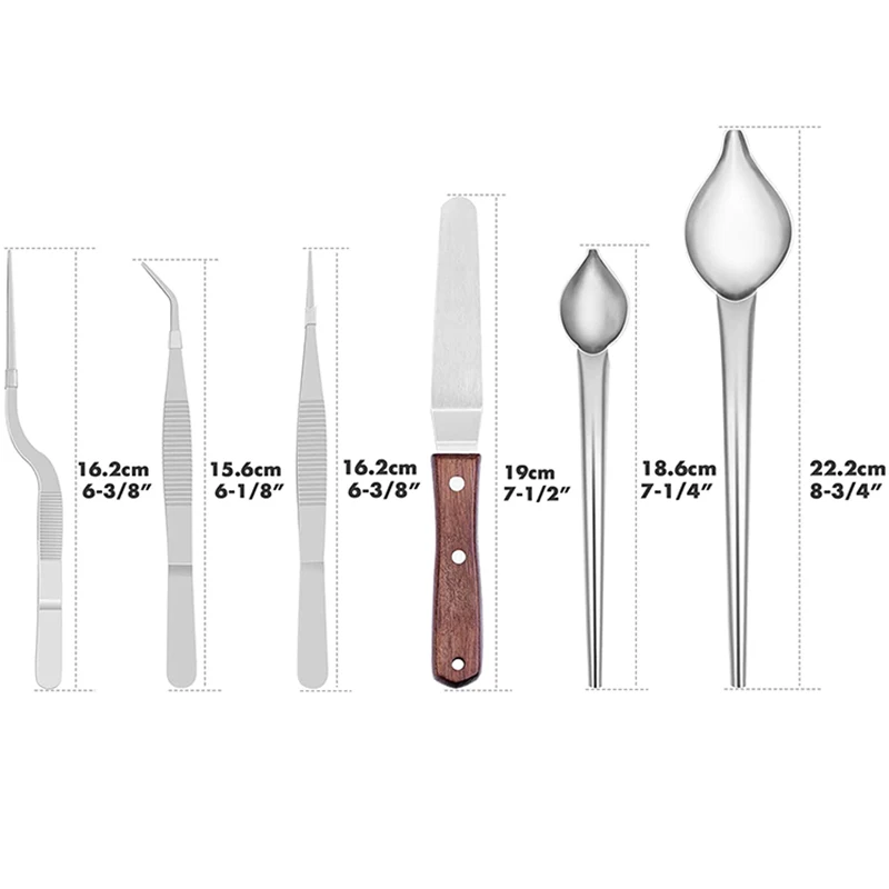 6-Piece Stainless Steel Kitchen Cooking Tweezers Precision Tongs Drawing Spoons Spatula for Food Culinary Plating Decorating