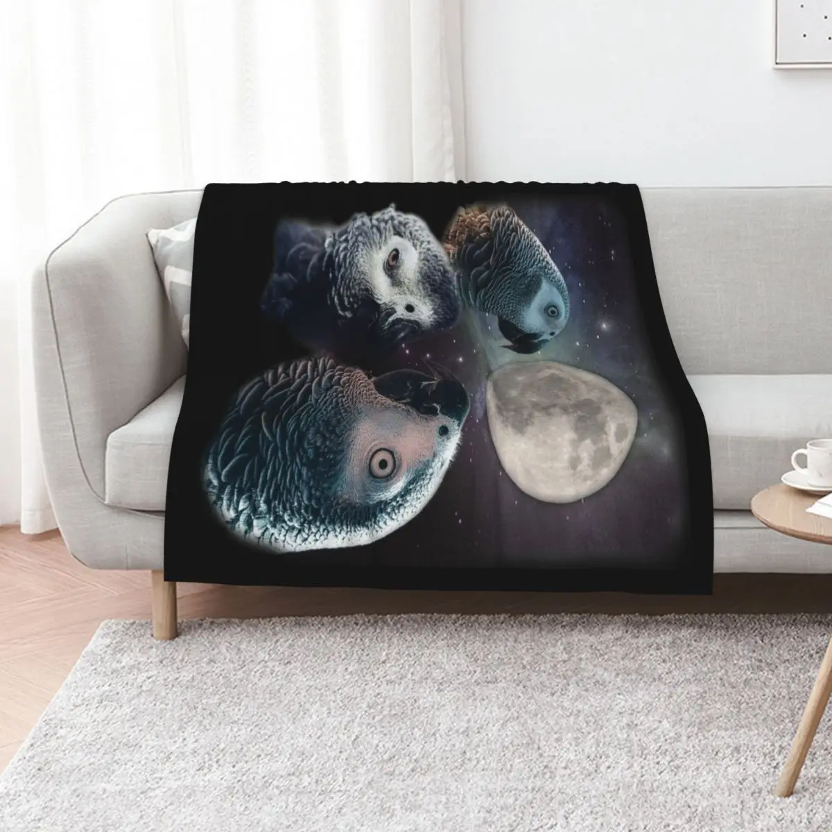 

African Grey Parrot Three Wolves and Moon Style Throw Blanket Thin Picnic Soft Plush Plaid blankets and throws Blankets