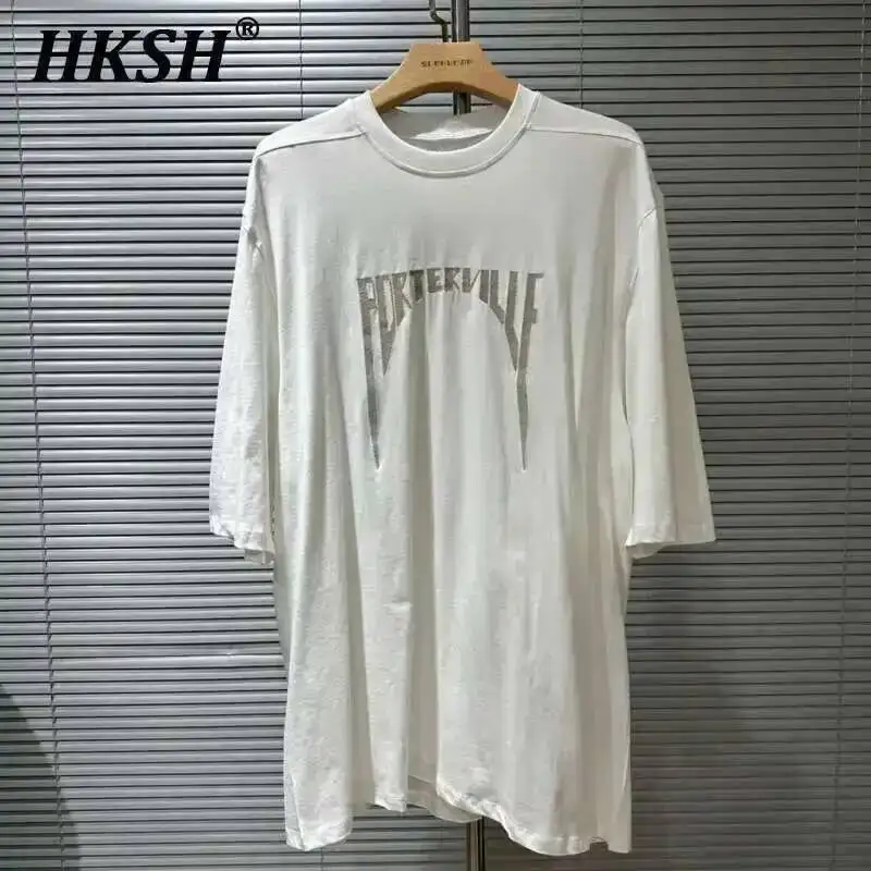 

HKSH Летняя мужская футболка Tide Dark High Street с модным буквенным принтом, женская хлопковая футболка с круглым воротником большого размера, свободные короткие футболки HK3578
