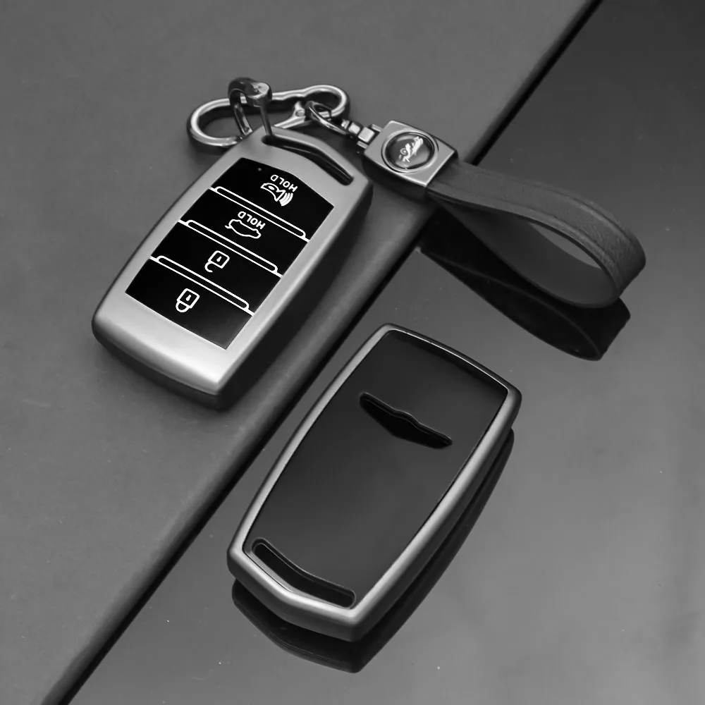 Grey TPU Car Key Case Cover Shell Fob Holder for Hyundai Genesis G70 G80 G90 2017-2020 Auto Keychain Protector Accessories