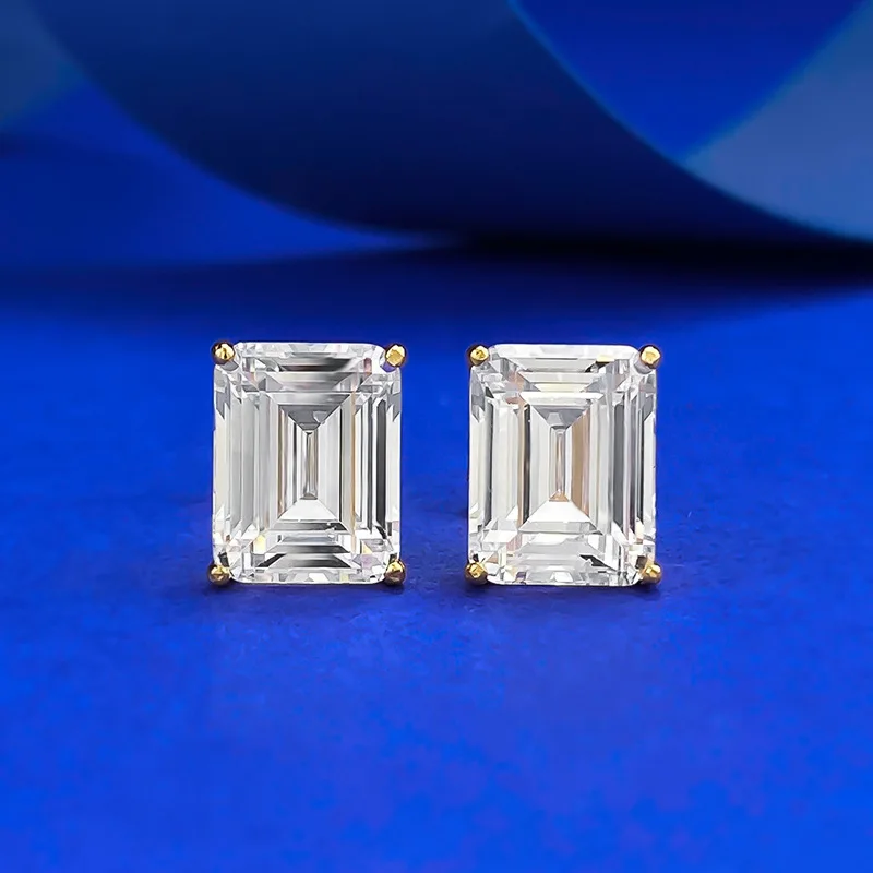 S925 silver simulation emerald cut 7 * 9mm rectangular pagoda earrings for cross-border use on AliExpress in Europe and America