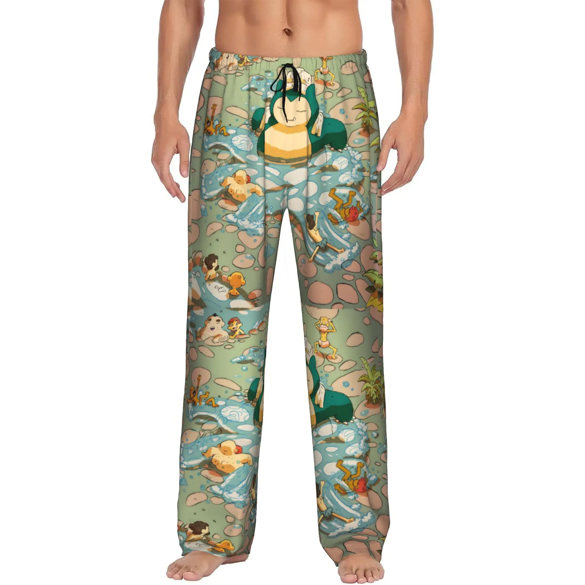 Custom S-Snorlaxed Anime Pajama Pants Men's Monster Cartoon  Sleepwear Lounge Sleep Bottoms Stretch with Pockets