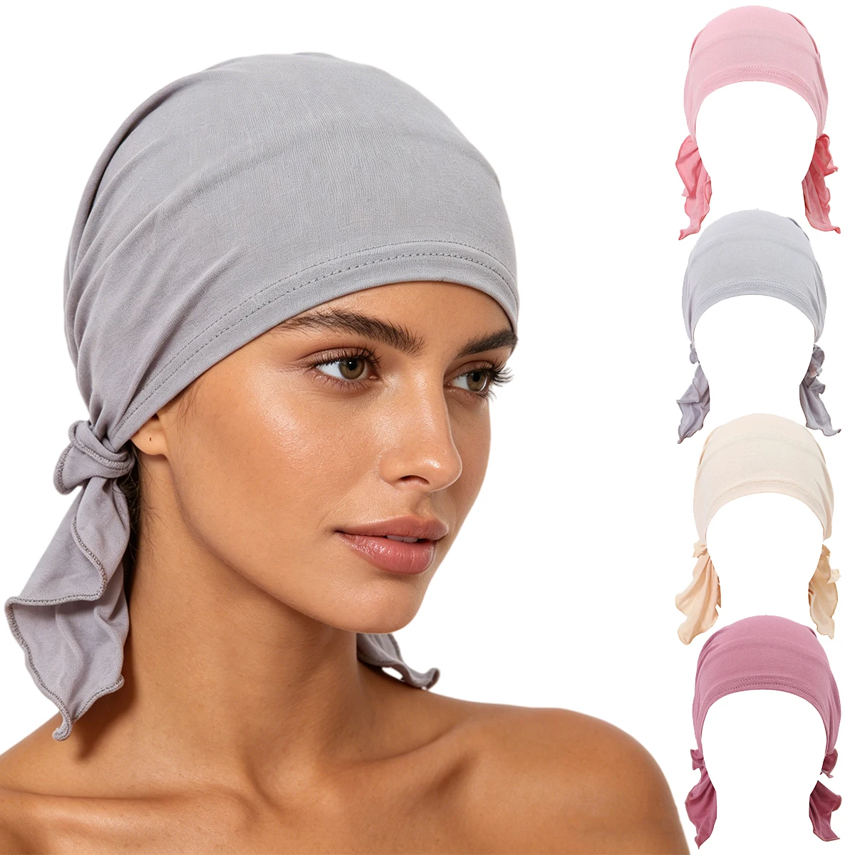 

New Fashion Headband Muslim Hat Women Solid Color Head Scarf Headwrap Chemo Beanies Caps Cancer Bandanas Hair Accessories