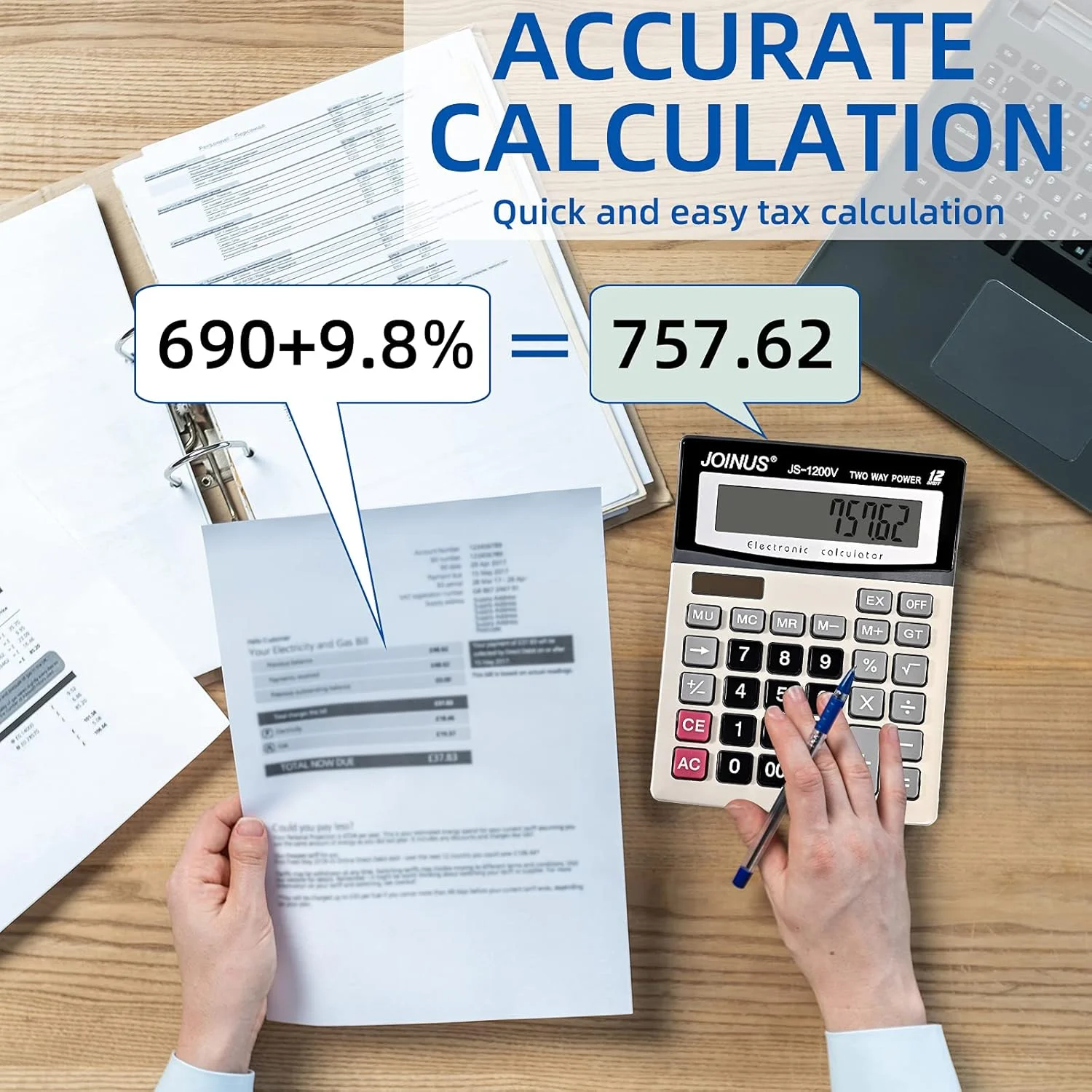 Calculator, Standard  Desktop Calculator with 12-Digit Large LCD Display and Big Sensitive Computer Keys, Solar Battery Dual Pow