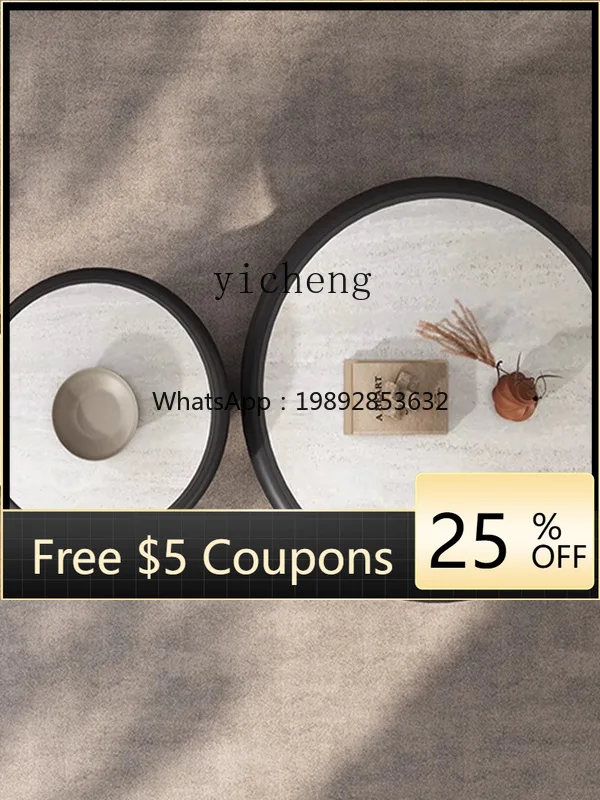 

retro minimalist round coffee table combination living room home rock slab medium ancient style light luxury coffee table