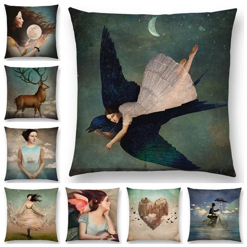 New Elegant Lady Lovely Girl Shakespeare Plays Fantasy Painting Heart Free Wish Sea Cushion Cover Sofa Throw Pillow Case