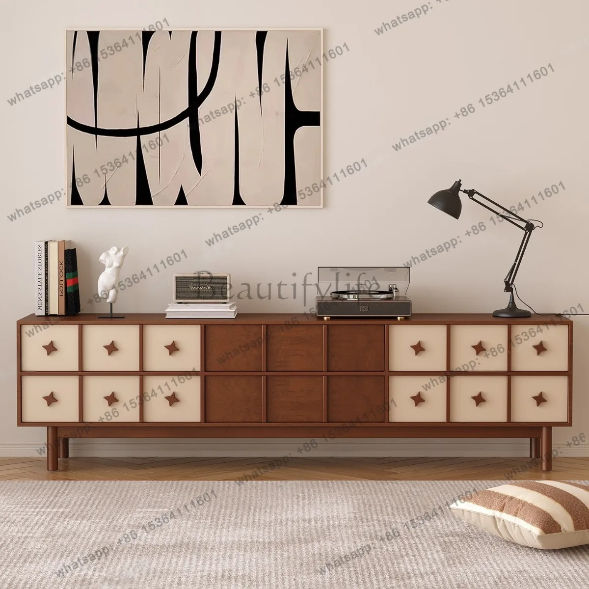 

Medieval solid wood TV cabinet Small apartment storage storage cabinet