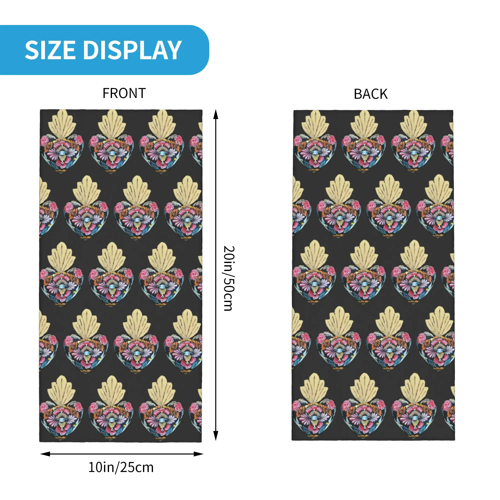 Mexican heart Oaxacan flower evil eye milagrito folk Bandana Neck Cover Printed Wrap Scarf Headband Hiking Fishing Unisex Adult