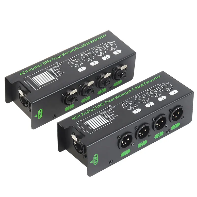 1Pair 4-Channel 6.5 + 3-Pin XLR Audio/DMX Over Network Cable Extender DMX512 Network Signal Extender 1 Male+1 Female