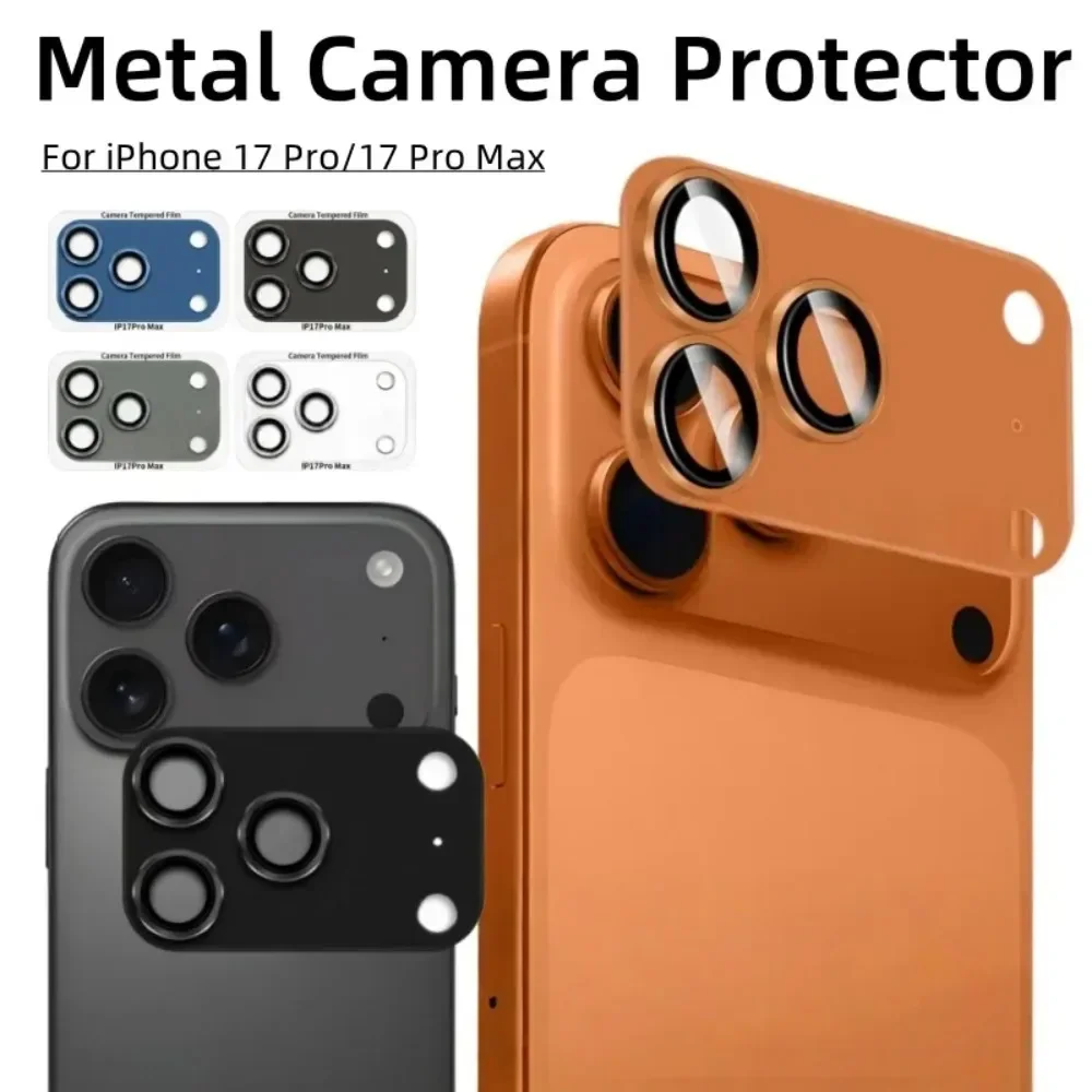 9H HD Ochraniacz Obiektywu Aparatu z Metalowym Pierścieniem Aluminiowym do iPhone 17 Pro 17 Pro Max, Folia ze Szkła Hartowanego, Osłona Obiektywu