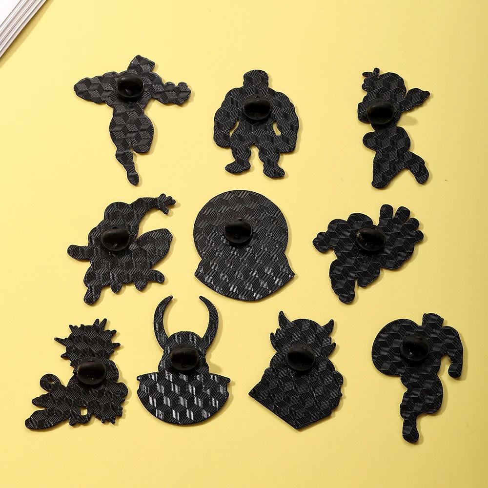 10er-Set kreative Cartoon-Charakter-Emaille-Pins – coole Metall-Reversnadeln für Rucksäcke und Kleidung – Detail 2