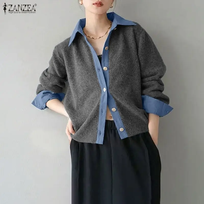 

Women Blouse ZANZEA Elegant Office Lady Shirts Fashion Long Sleeve 2026 Autumn Color Patchwork Casual Loose Blusas Femininas