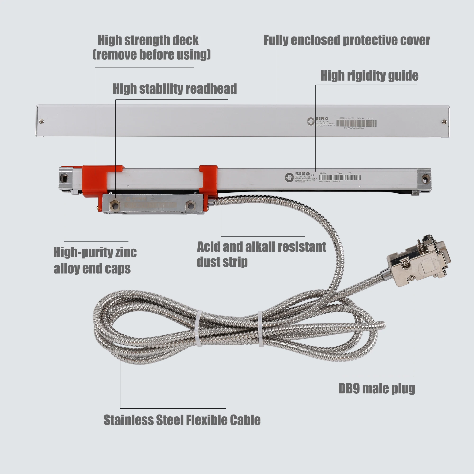 SINO KA-200 0.001mm Slim Linear Glass Scale KA200 30mm-360mm Travel 1um Optical Encoder Grating Ruler Snsor For Grinder Lathe