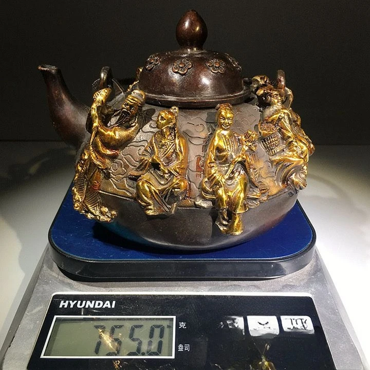 Collectible Decorate Handwork  Copper Carving Famous Eight Immortals TeaPot  Home Decoration Accessories