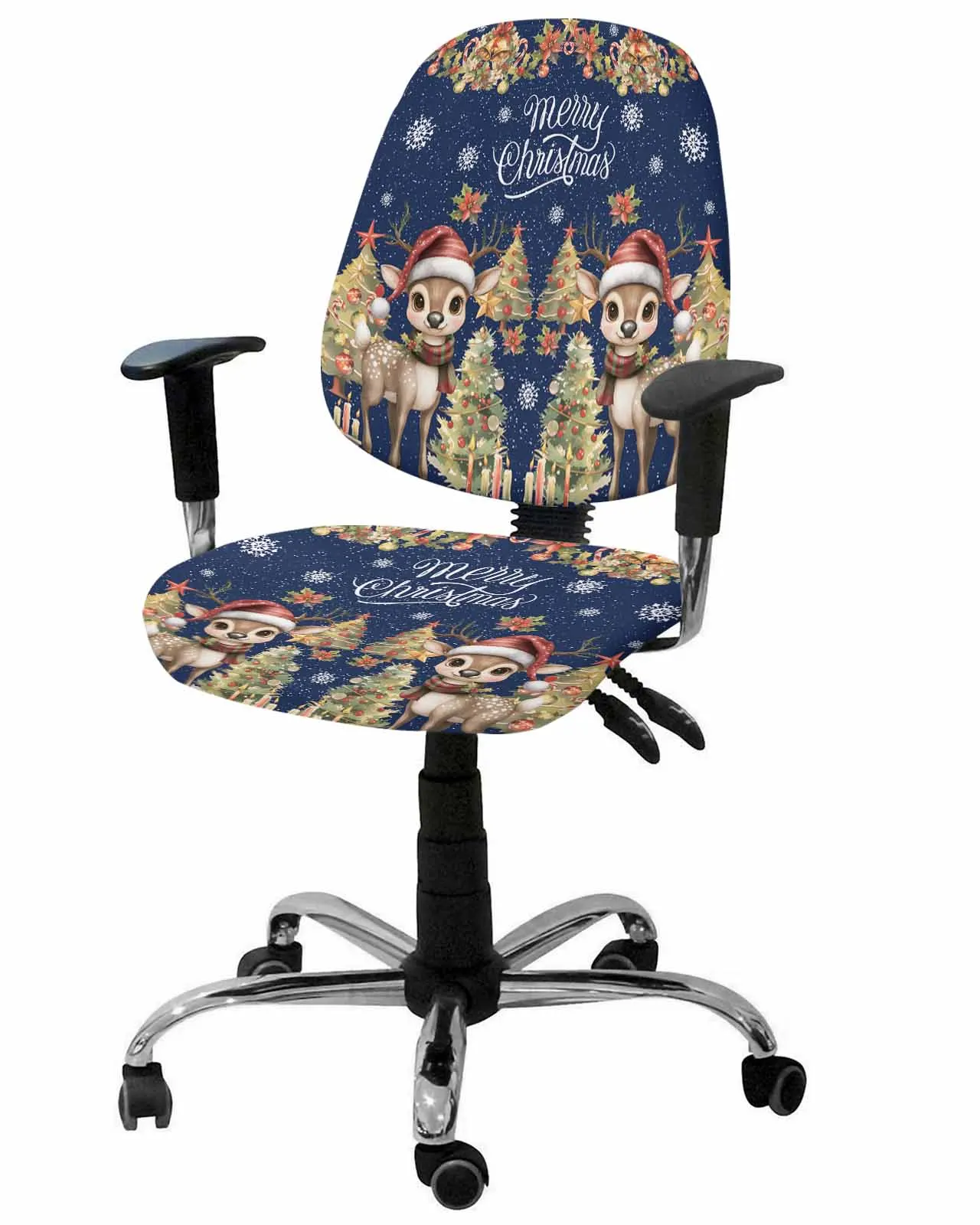 Christmas Pink Bears And Penguins Armchair Computer Chair Cover Removable Office Chair Slipcover Split Seat Covers